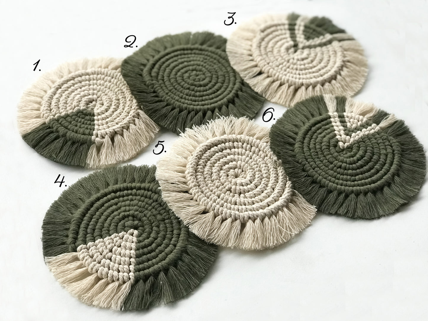 Macramé round coasters- avocado green