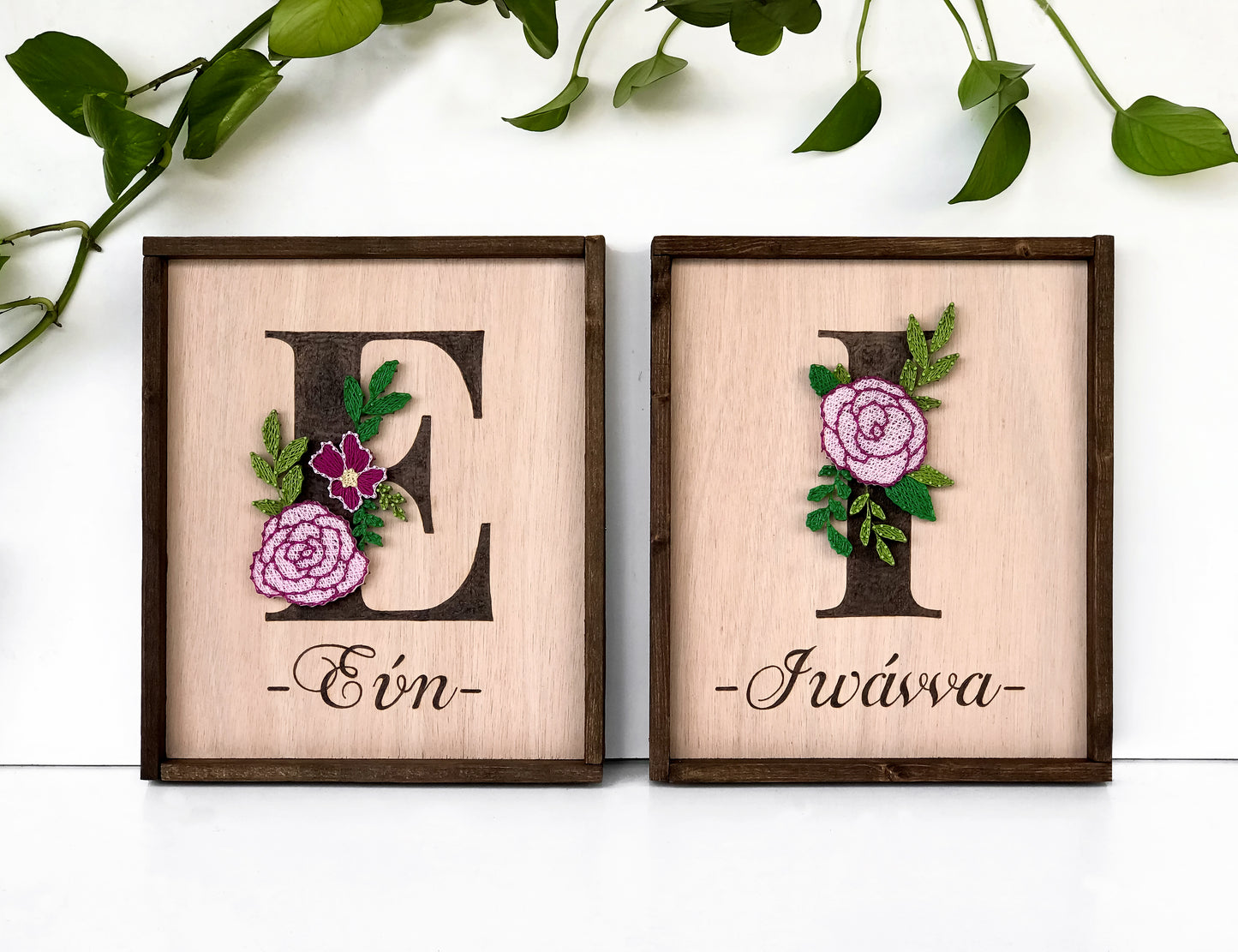 Floral monogram-pyrography