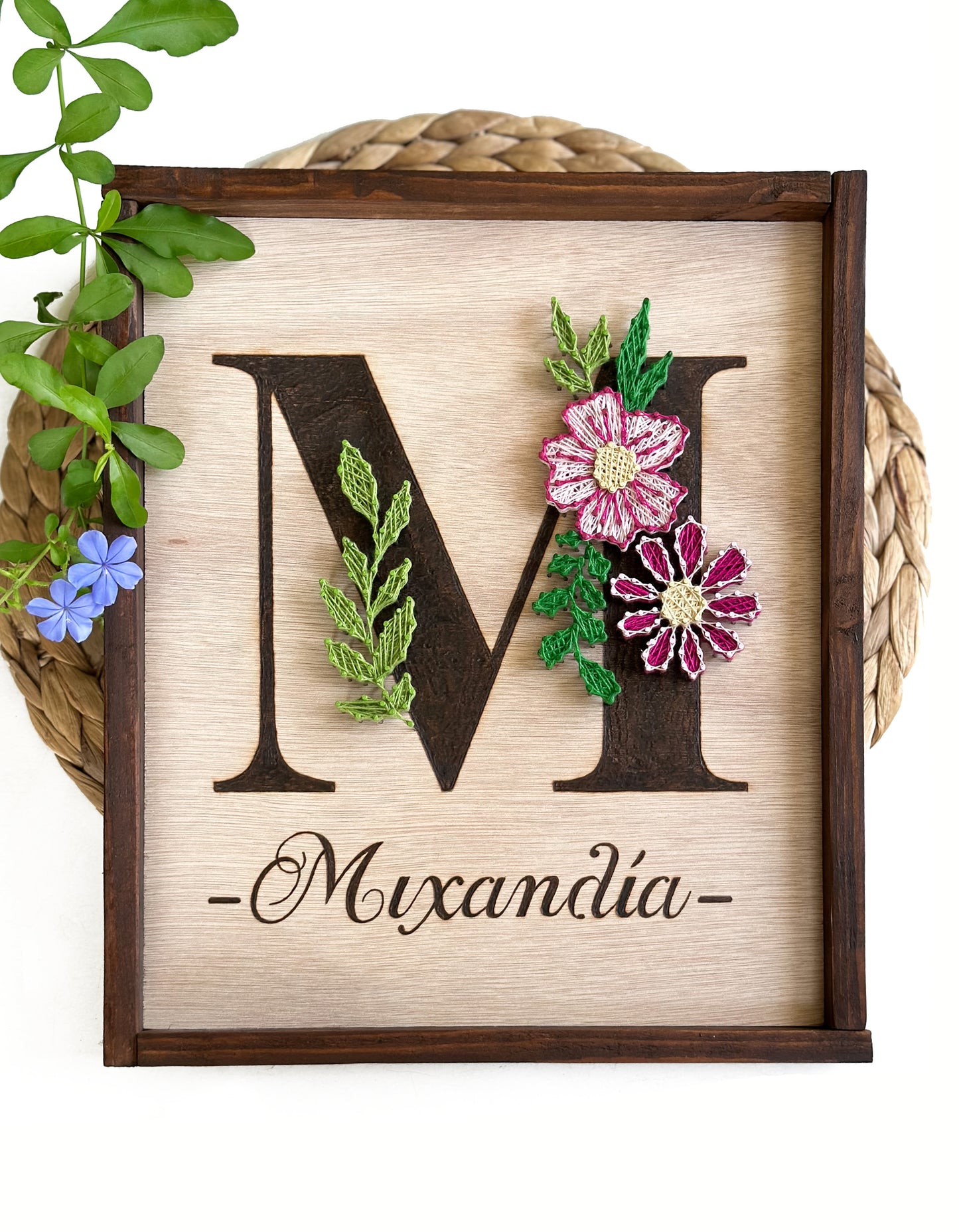 Floral monogram-pyrography