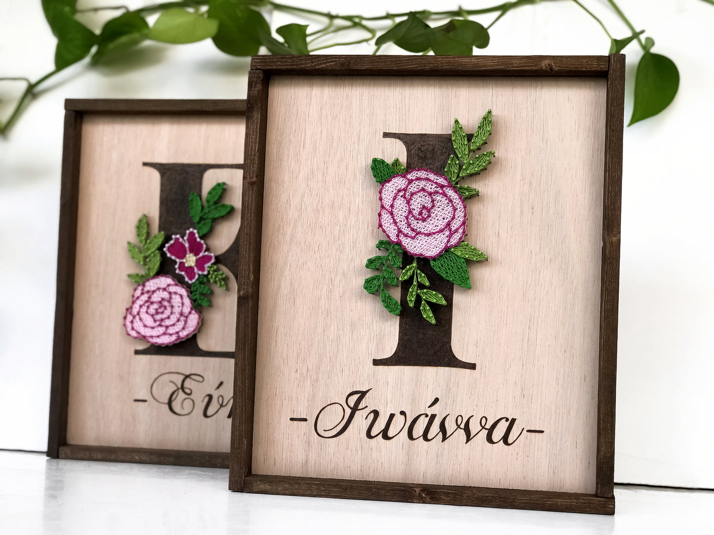 Floral monogram-pyrography