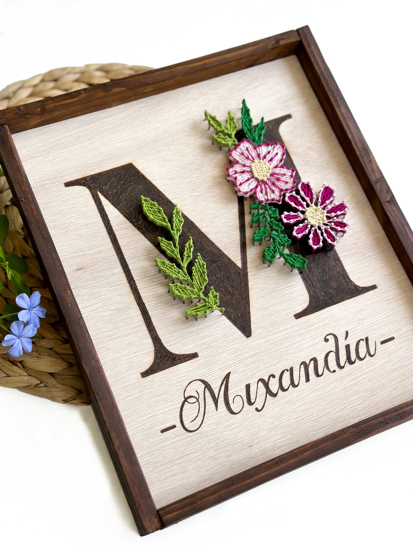 Floral monogram-pyrography