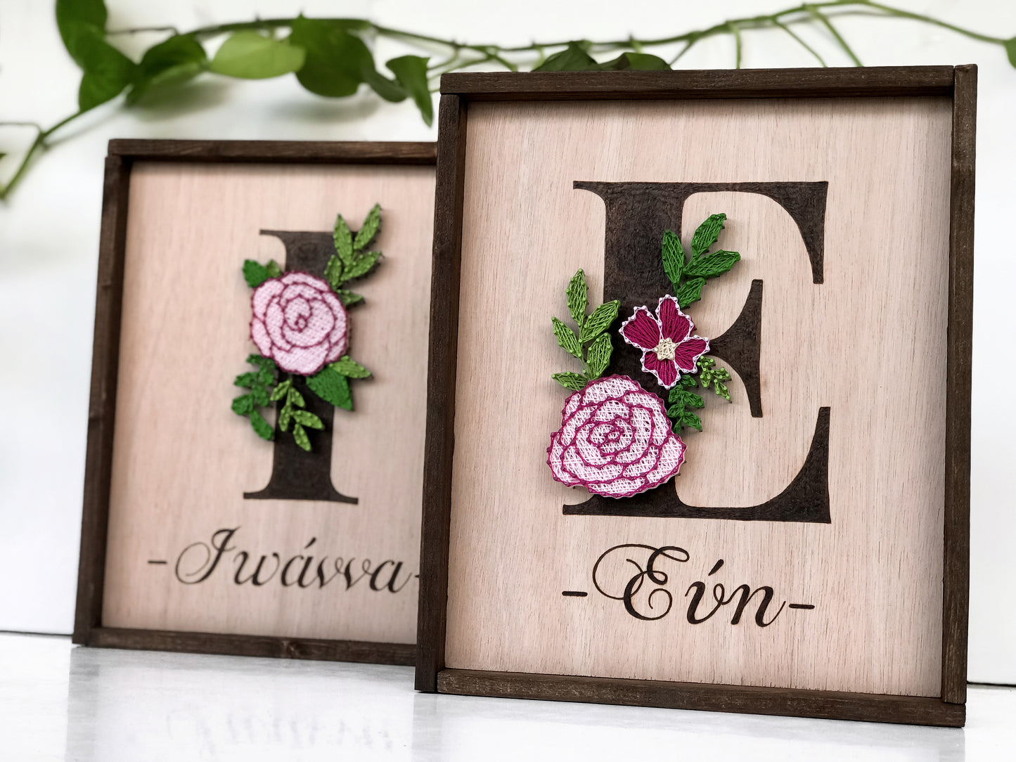 Floral monogram-pyrography