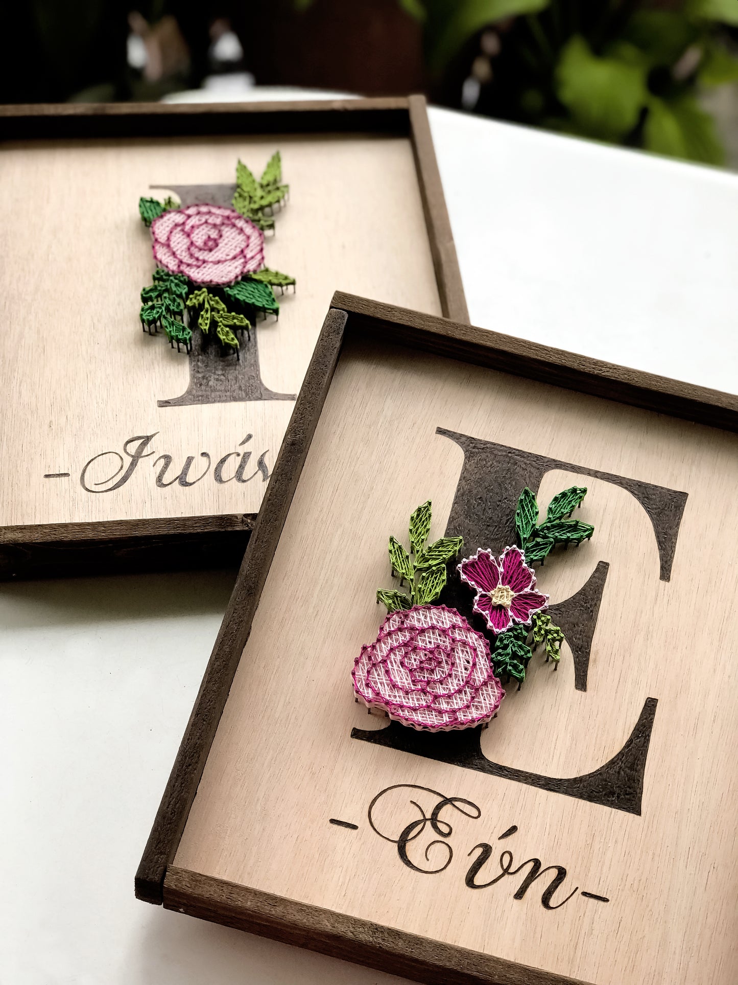 Floral monogram-pyrography