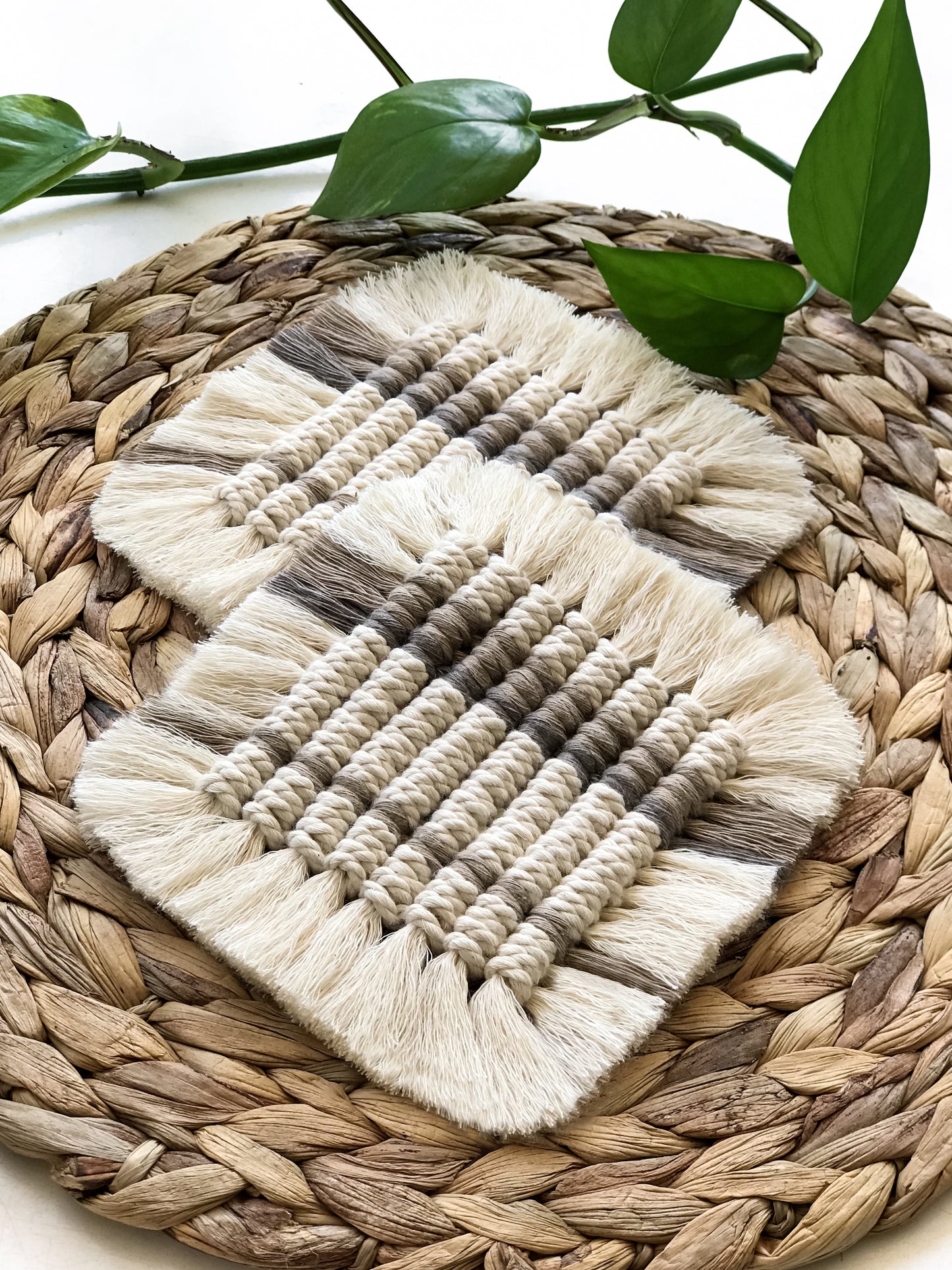 Macramé square coasters - coffee brown & sand